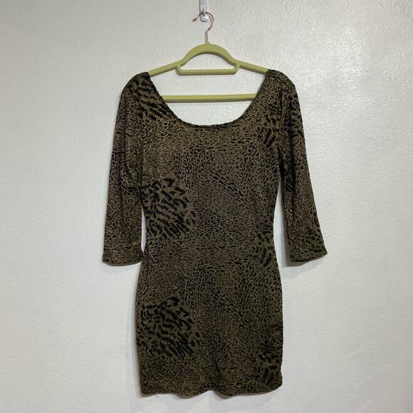 Cecico Gold Cheetah Print Bodycon Dress Sz L - Picture 1 of 10